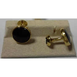 Montblanc Gemelli / Cufflinks - 18k Gold - Onyx Top - Back With Mop Montblanc's Star_30294