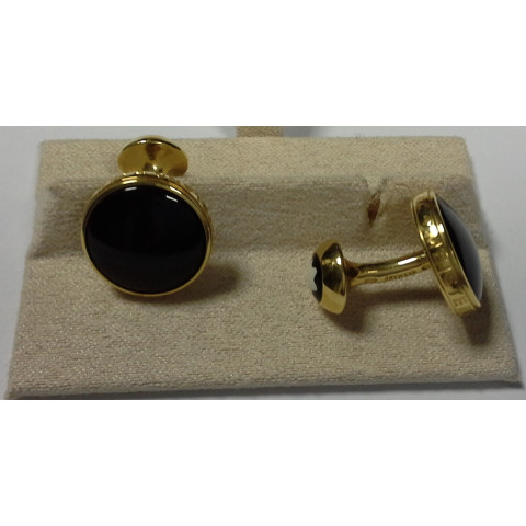 Montblanc Gemelli / Cufflinks - 18k Gold - Onyx Top - Back With Mop Montblanc's Star_30294_0